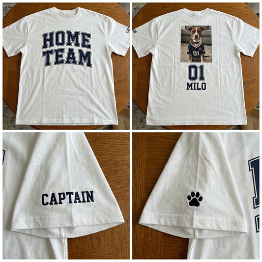 Home Team Captain Custom Pet Photo T-Shirt | Personalized Dog Jersey Tee