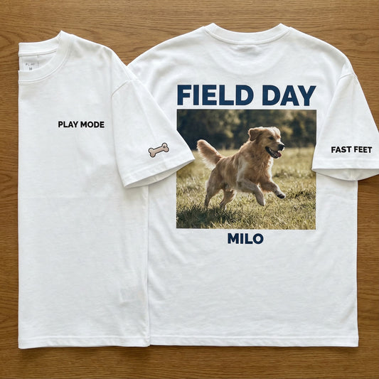 Field Day Custom Pet Photo T-Shirt | Personalized Play Mode Dog Tee